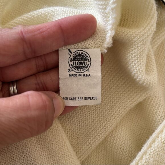 JC Penney The Fox Sweater Grandpa Cardigan Mens L Butter Yellow Vintage 60s 70s - Picture 7 of 9